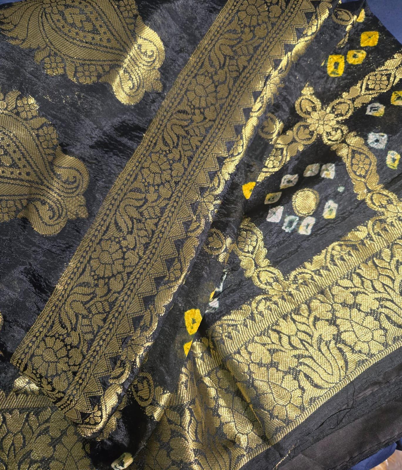 Black Gharchola Saree | Bandhani Silk Saree with Zari