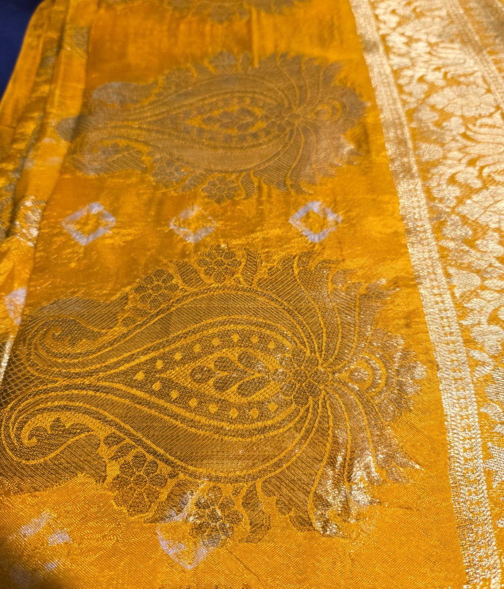 Traditional Yellow Gharchola Saree | Bandhani Silk Saree with Zari Work |Festive Wedding Wear | Indian Ethnic Saree