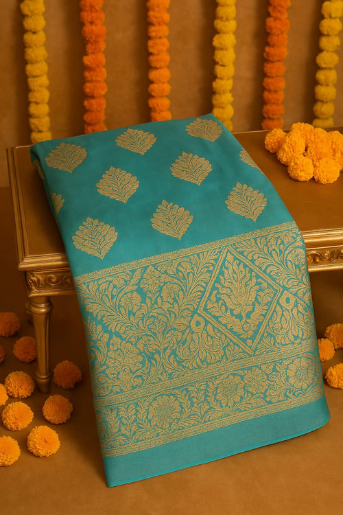 Exquisite Green and pink Banarasi Saree Handwoven Elegance. Fall and Pico done