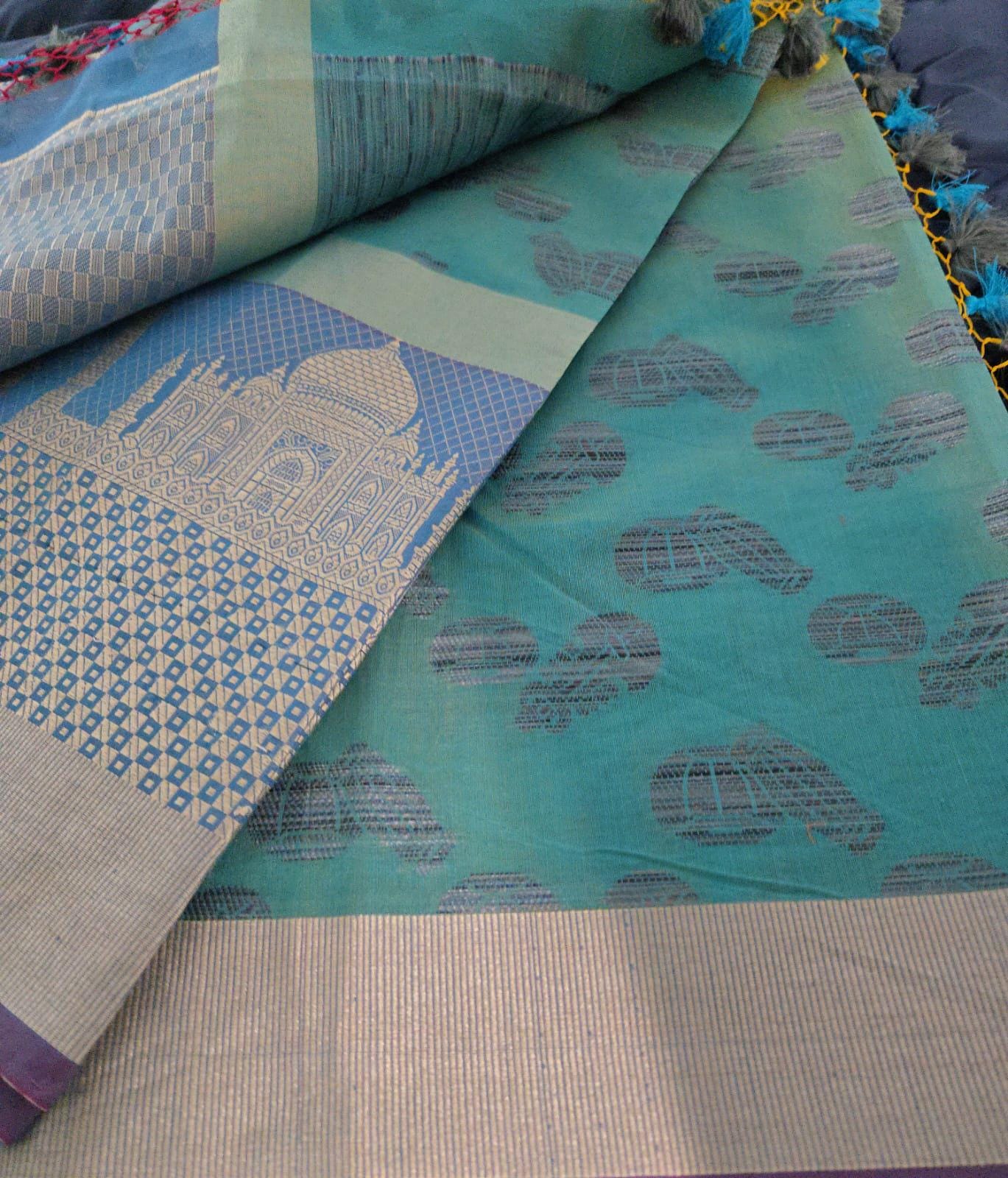 Elegant Kota Banarasi Saree with Intricate Taj Mahal Motif | Handwoven Ethnic Saree | Festive & Wedding Wear