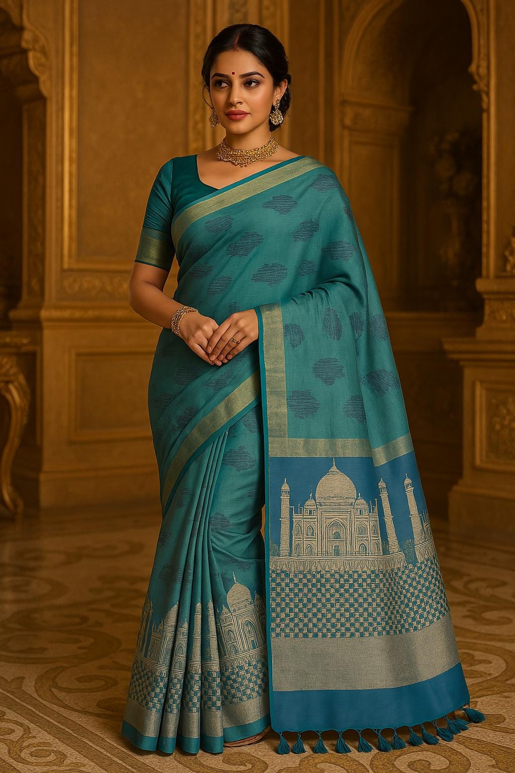 Elegant Kota Banarasi Saree with Intricate Taj Mahal Motif | Handwoven Ethnic Saree | Festive & Wedding Wear