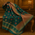Handwoven Green Kota Banarasi Saree | Festive & Wedding Wear | Zari Work with Matching Blouse piece Fall and pico done