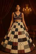 Garba Khadi Ajarak Print Lehenga | White Multicolored Ethnic Skirt | Navratri Ghagra Choli | Handmade Indian Festival Outfit