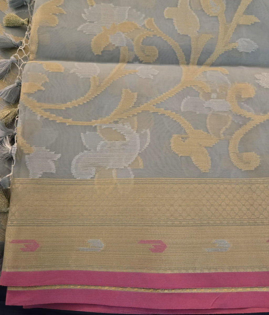 Elegant Light Grey Organza Saree –Lightweight & Festive Wear