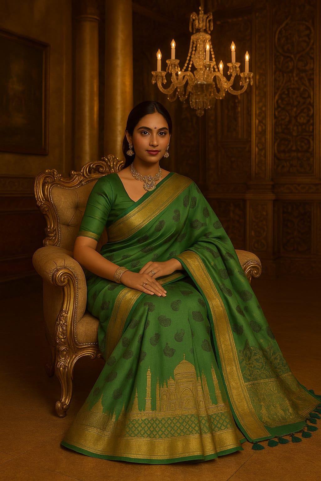 Elegant Kota Banarasi Saree with Intricate Taj Mahal Motif | Handwoven Ethnic Saree | Festive & Wedding Wear
