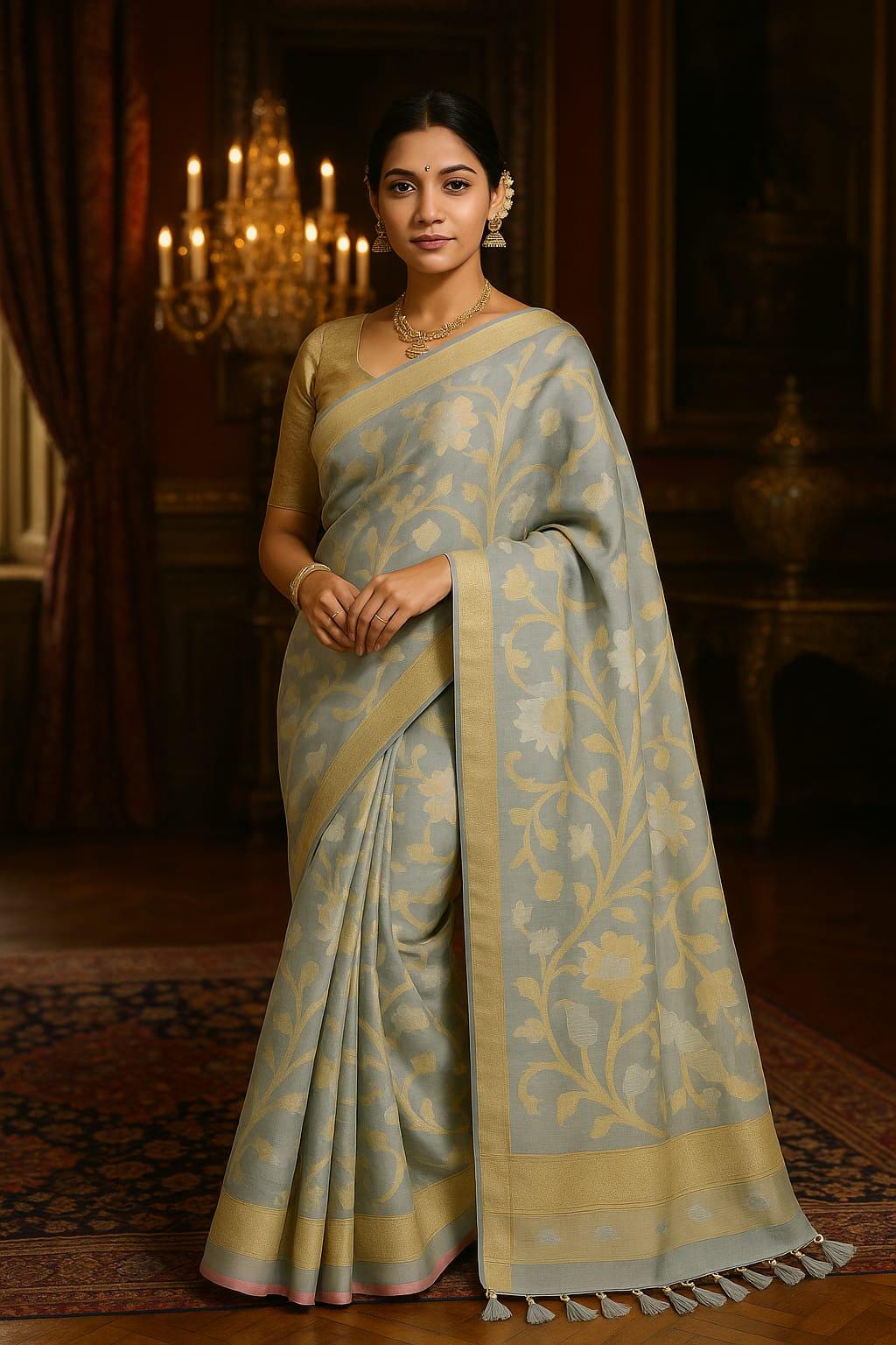 Elegant Light Grey Organza Saree –Lightweight & Festive Wear