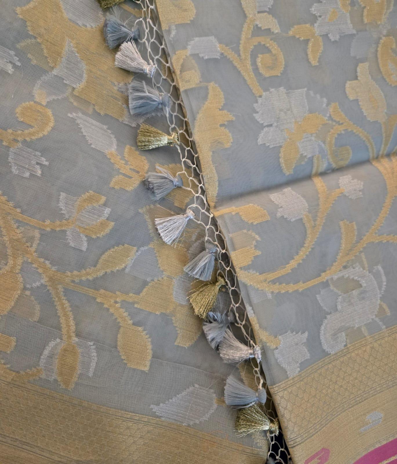 Elegant Light Grey Organza Saree –Lightweight & Festive Wear