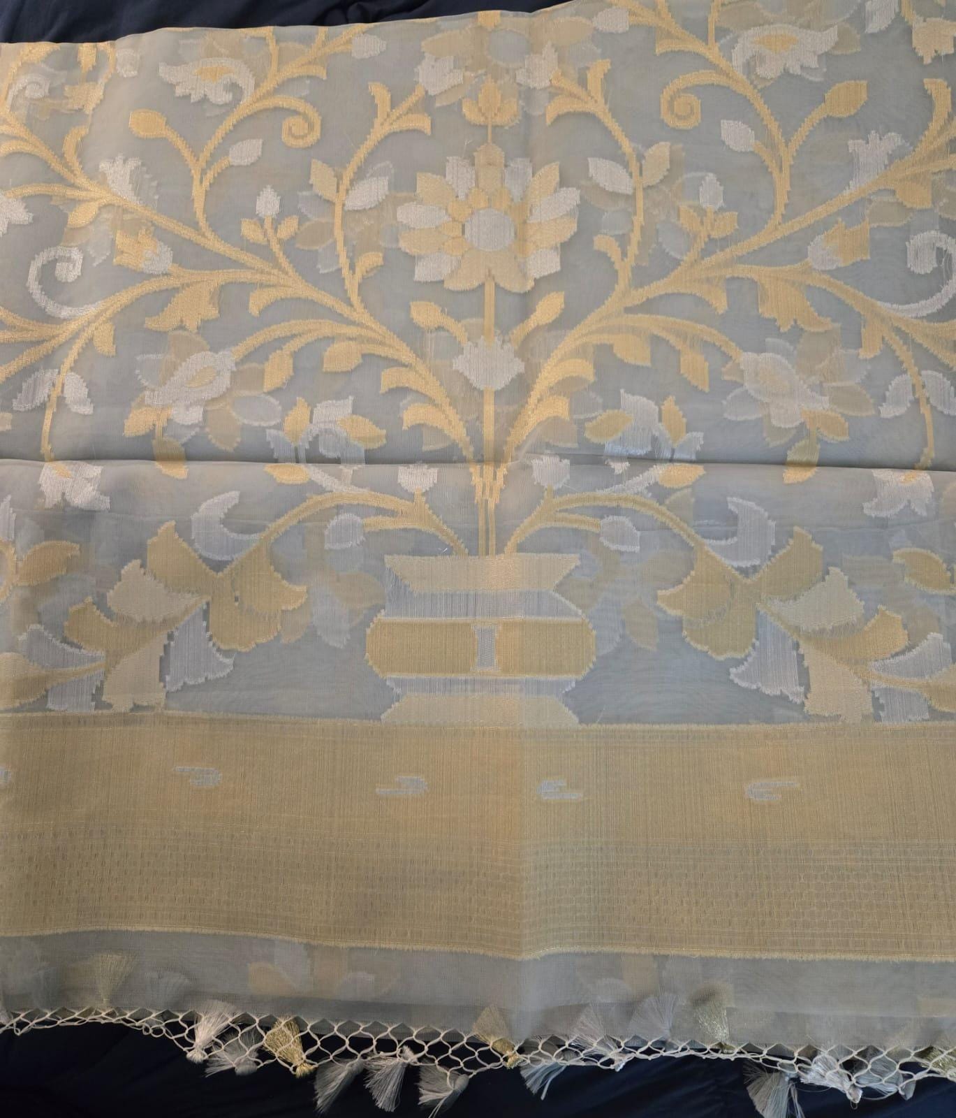 Elegant Light Grey Organza Saree –Lightweight & Festive Wear