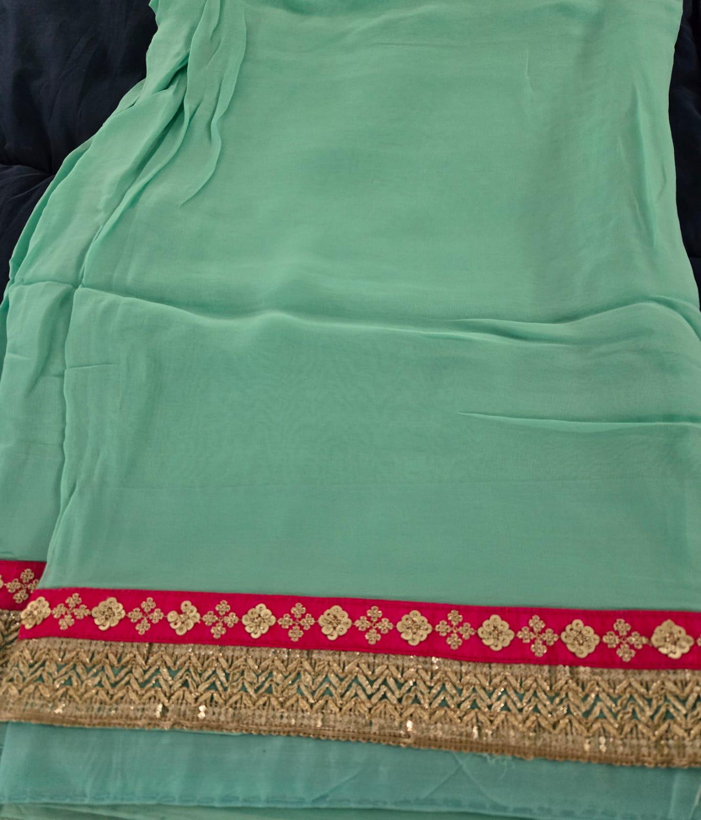 Elegant Georgette Sea Green  Saree with Delicate Border | Lightweight Festive Wear | Indian Ethnic Saree with matching satin petticoat