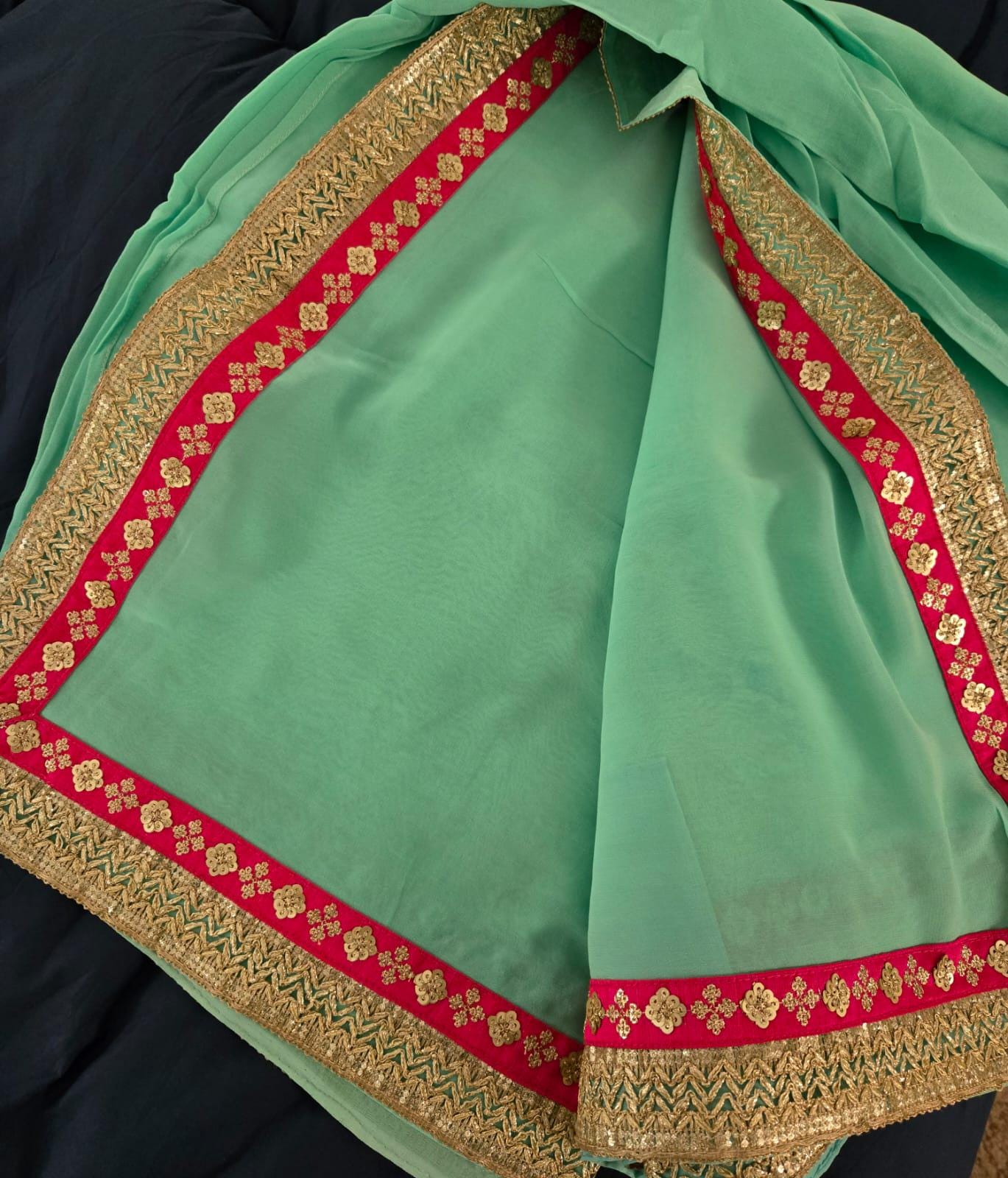 Elegant Georgette Sea Green  Saree with Delicate Border | Lightweight Festive Wear | Indian Ethnic Saree with matching satin petticoat