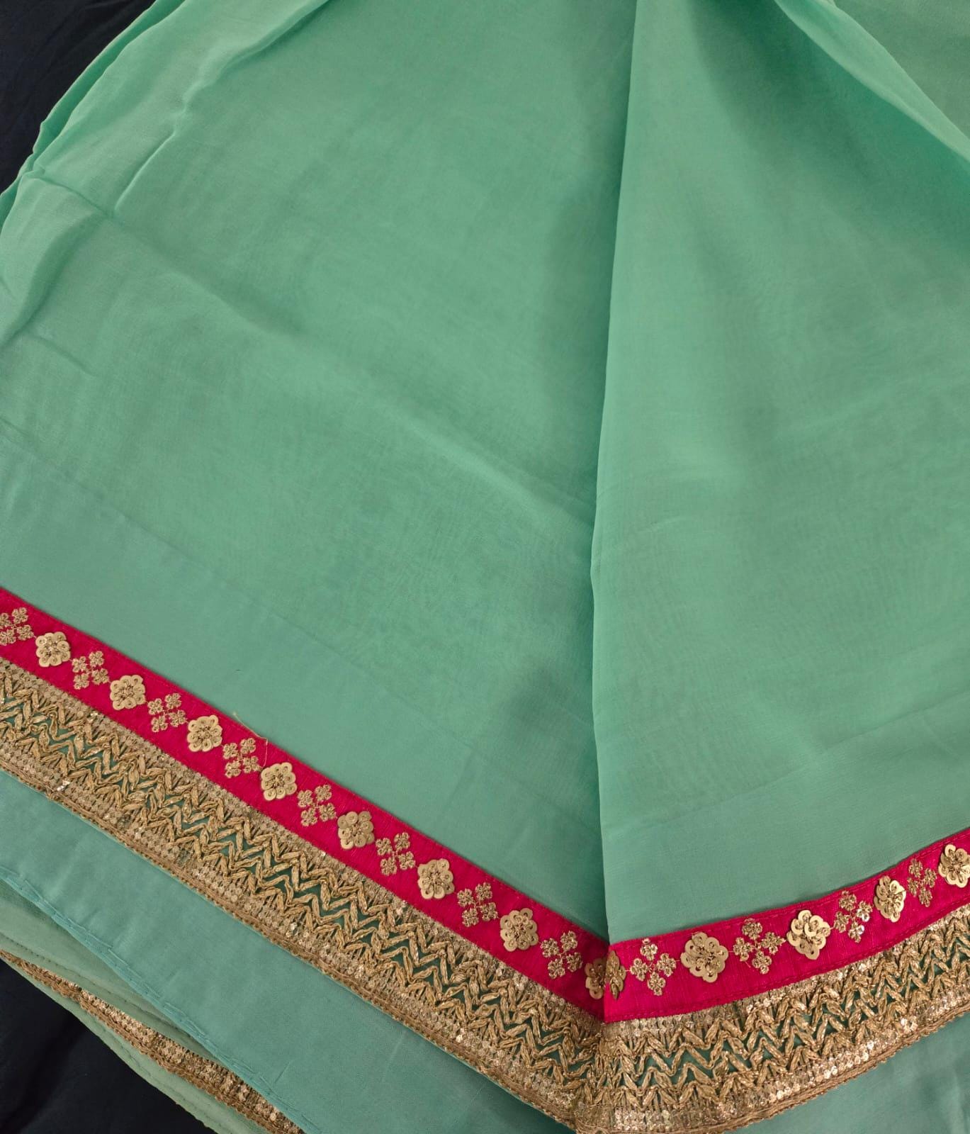 Elegant Georgette Sea Green  Saree with Delicate Border | Lightweight Festive Wear | Indian Ethnic Saree with matching satin petticoat