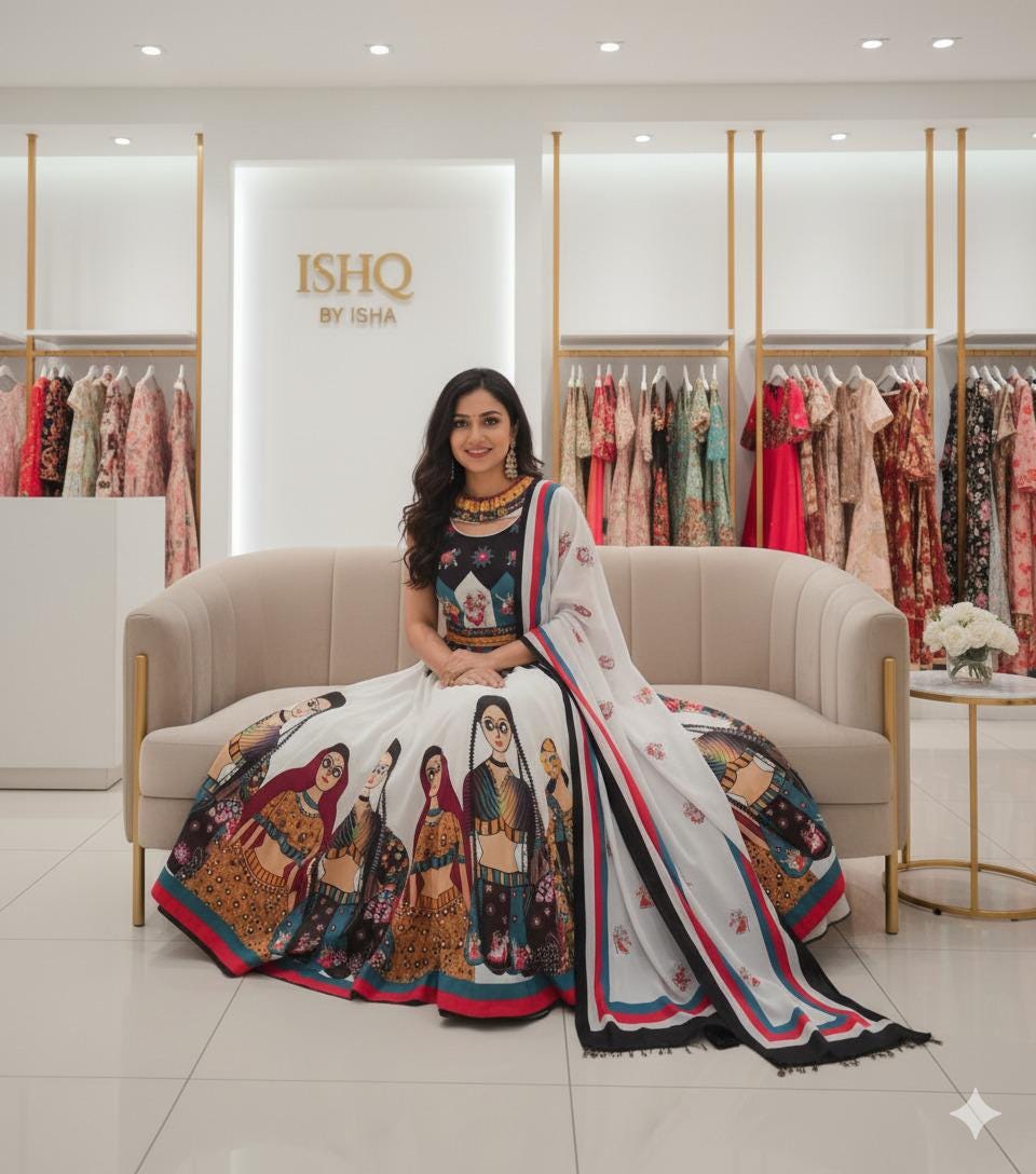 Garba Print Lehenga | White Multicolored Ethnic Skirt | Navratri Ghagra Choli | Handmade Indian Festival Outfit