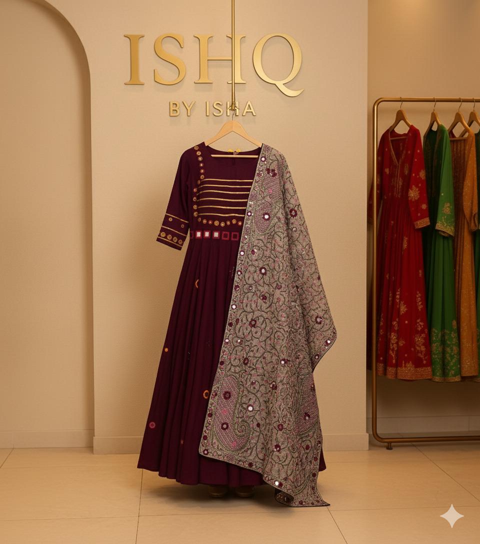 Garba Print Lehenga | purple with kantha work dupatta Multicolored Ethnic Skirt | Navratri Ghagra Choli | Handmade Indian Festival Outfit