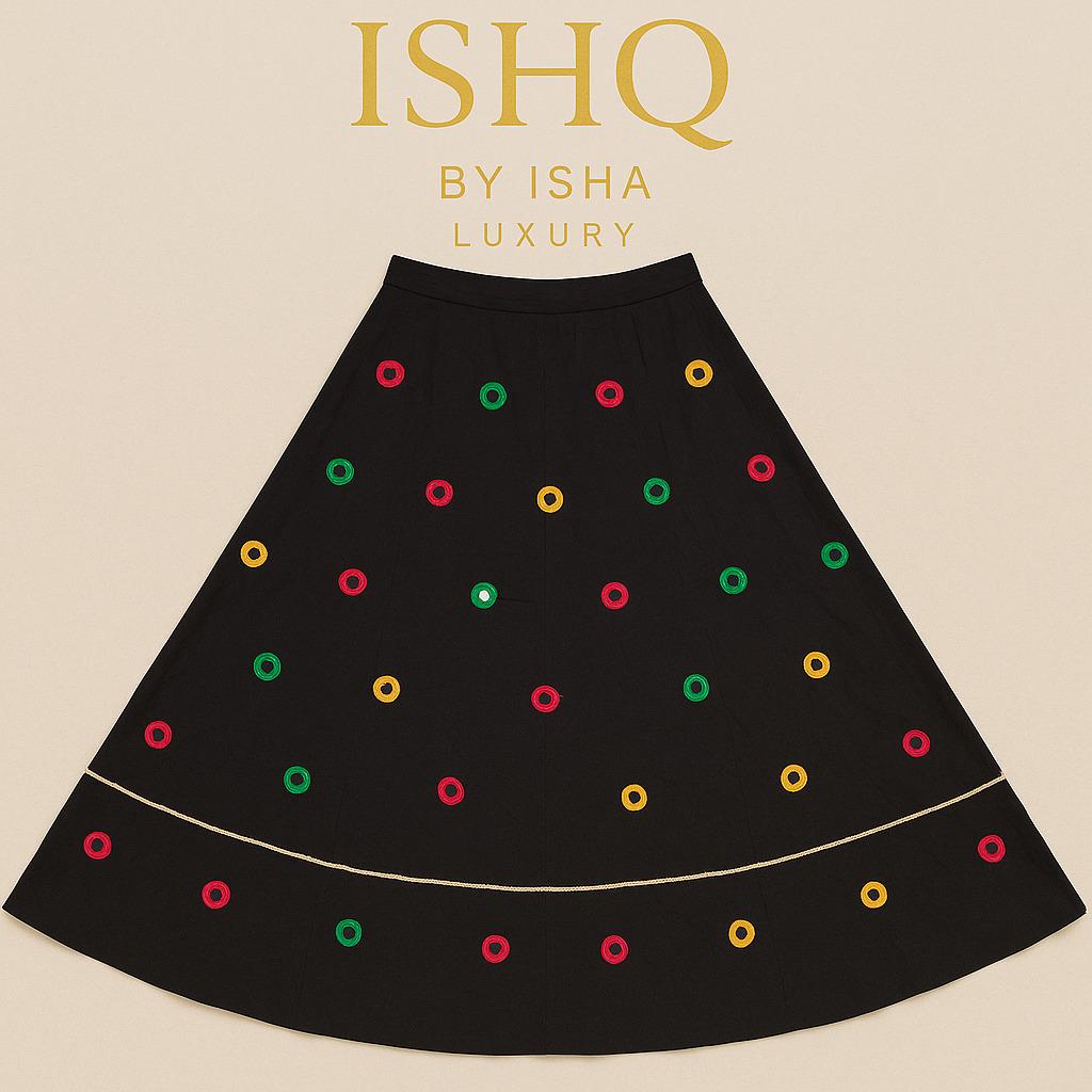 Black Skirt with Artificial Mirror Work 10 m flair | Festive & Party Wear | Ishq by Isha