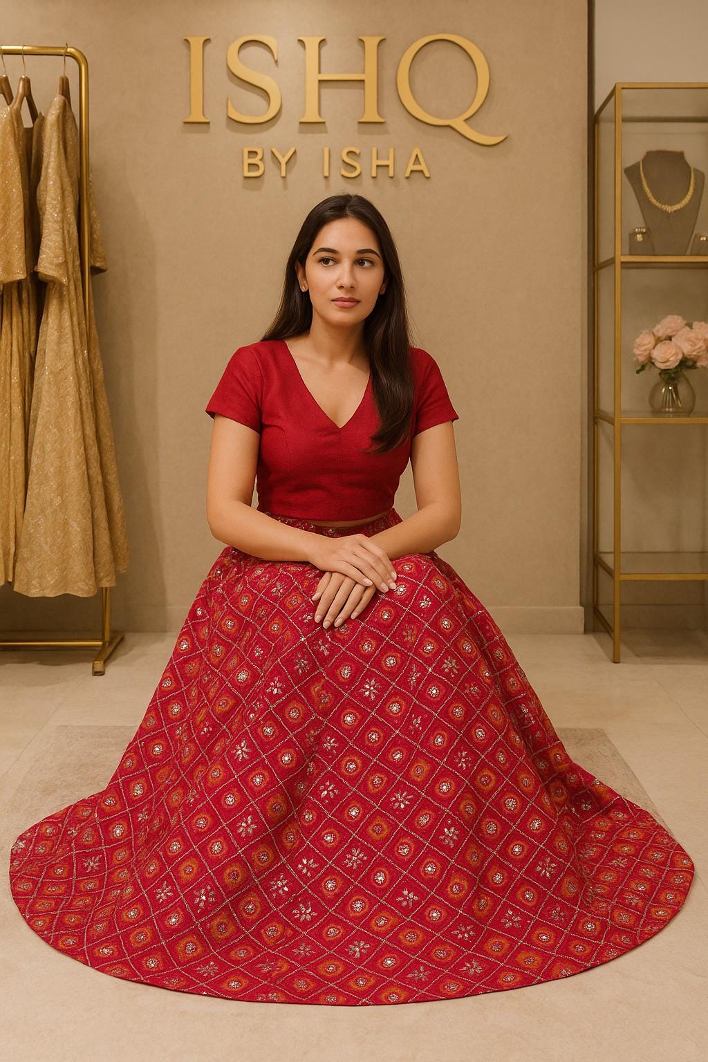 Handcrafted Designer pink colour  Sequin Skirt | Ethnic Partywear | Ishq by Isha