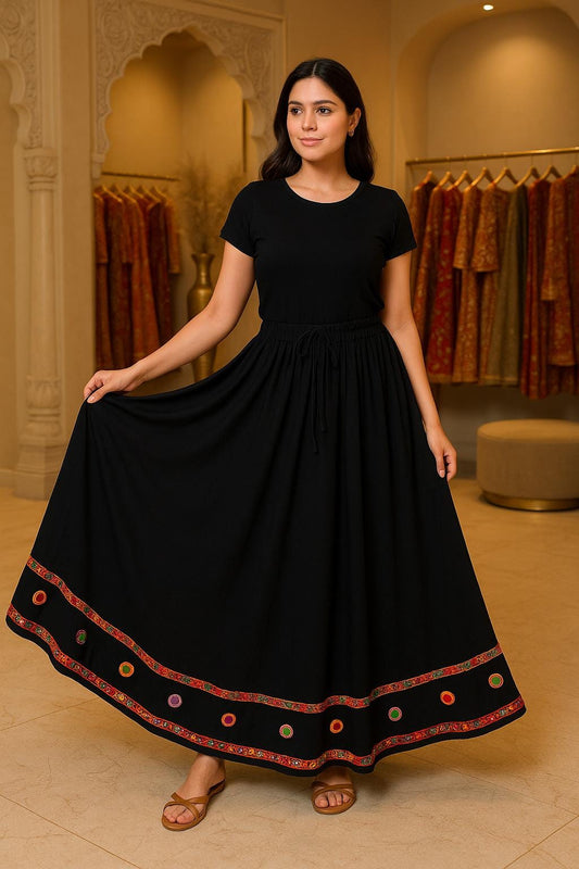 Black Skirt with mirror border  Work 10 m flair | Festive & Party Wear | Ishq by Isha