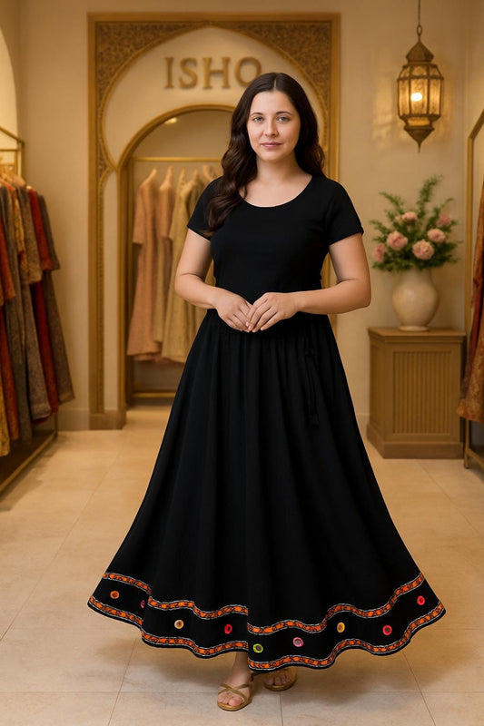 Black Skirt with mirror border  Work 10 m flair | Festive & Party Wear | Ishq by Isha