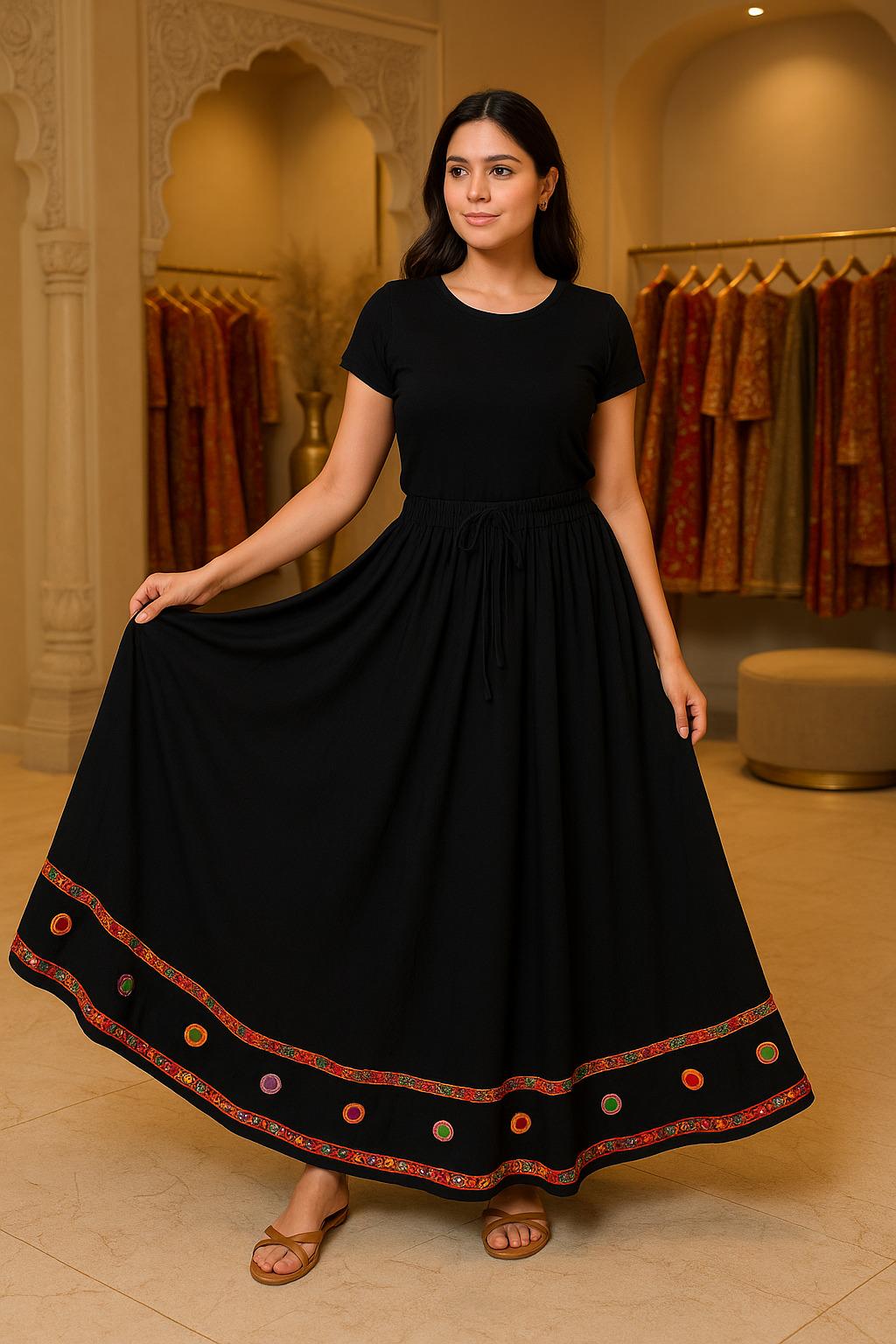 Black Skirt with mirror border  Work 10 m flair | Festive & Party Wear | Ishq by Isha