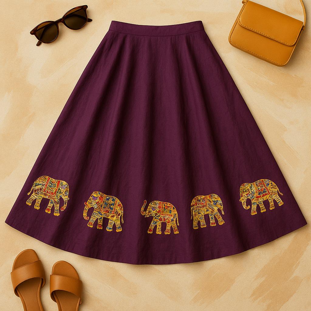 Purple Skirt with elephant border  Work 10 m flair | Festive & Party Wear | Ishq by Isha