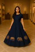 Blue Skirt with elephant border Work 10 m flair | Festive & Party Wear | Ishq by Isha
