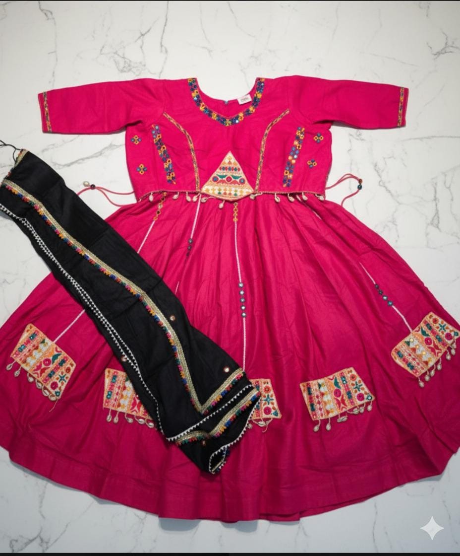 Garba Print Lehenga |Pink black Multicolored Ethnic Skirt | Navratri Ghagra Choli | Handmade Indian Festival Outfit