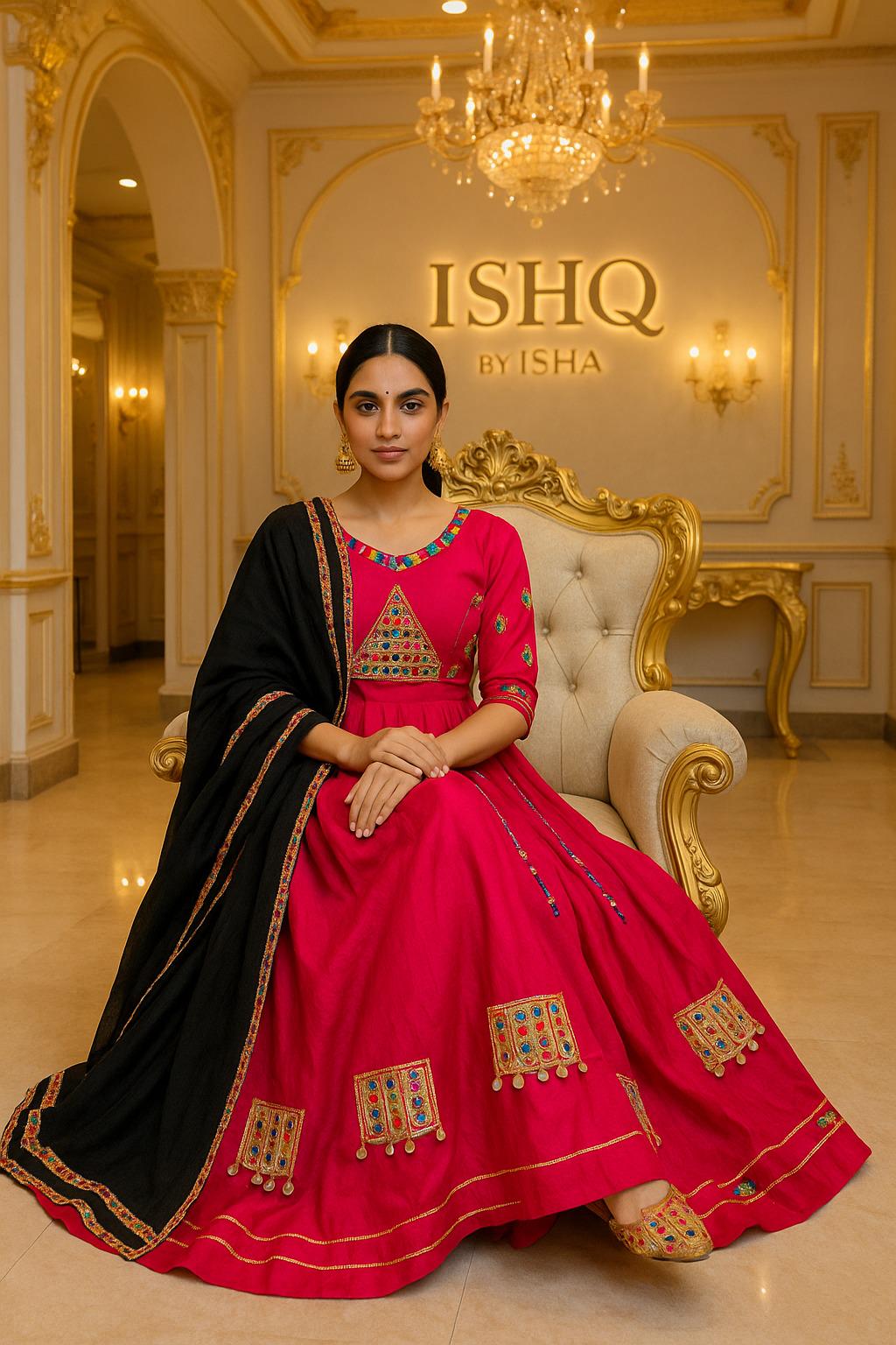 Garba Print Lehenga |Pink black Multicolored Ethnic Skirt | Navratri Ghagra Choli | Handmade Indian Festival Outfit