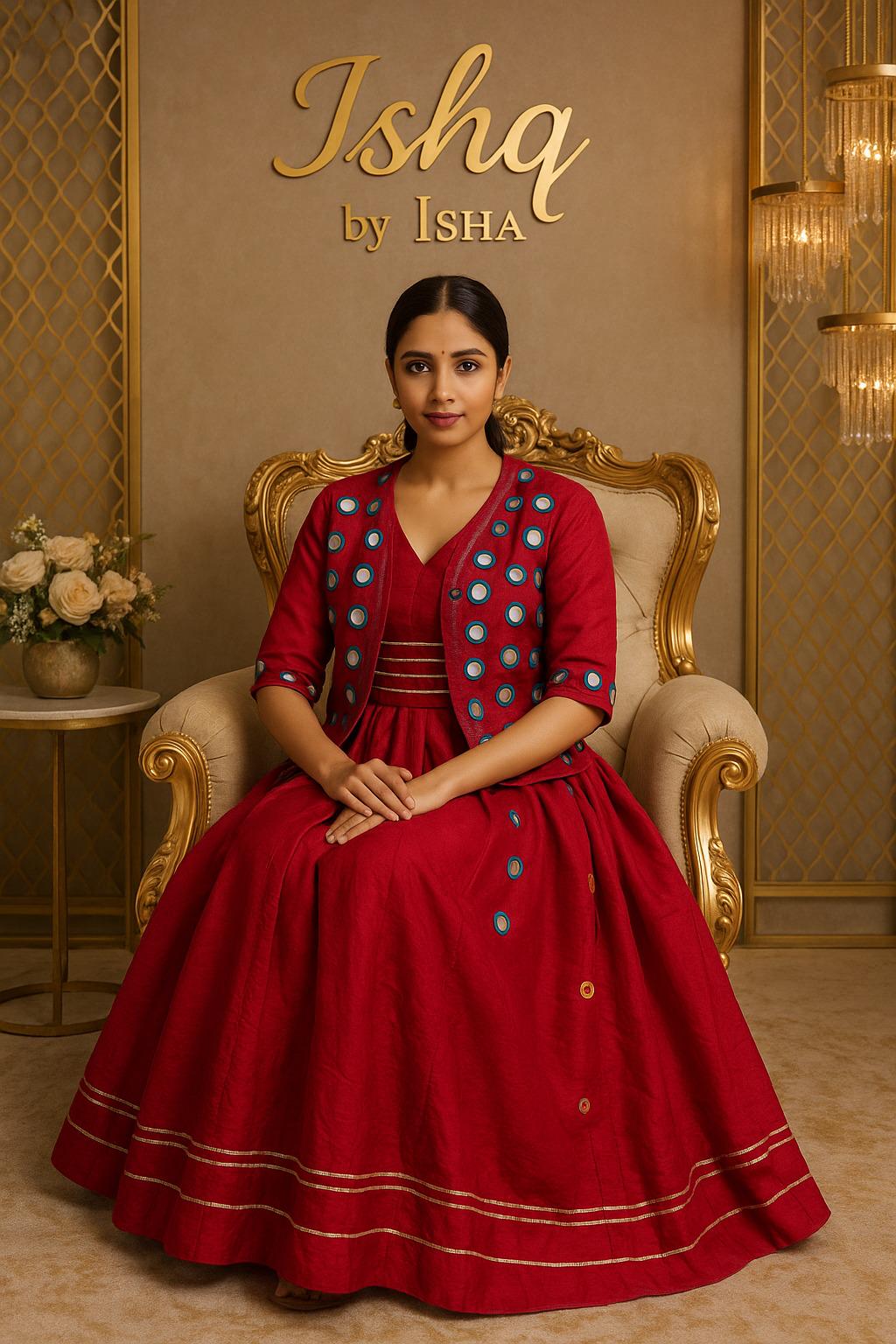 Garba Print Lehenga | Red Multicolored Ethnic Skirt | Navratri Ghagra Choli | and jacket Handmade Indian Festival Outfit