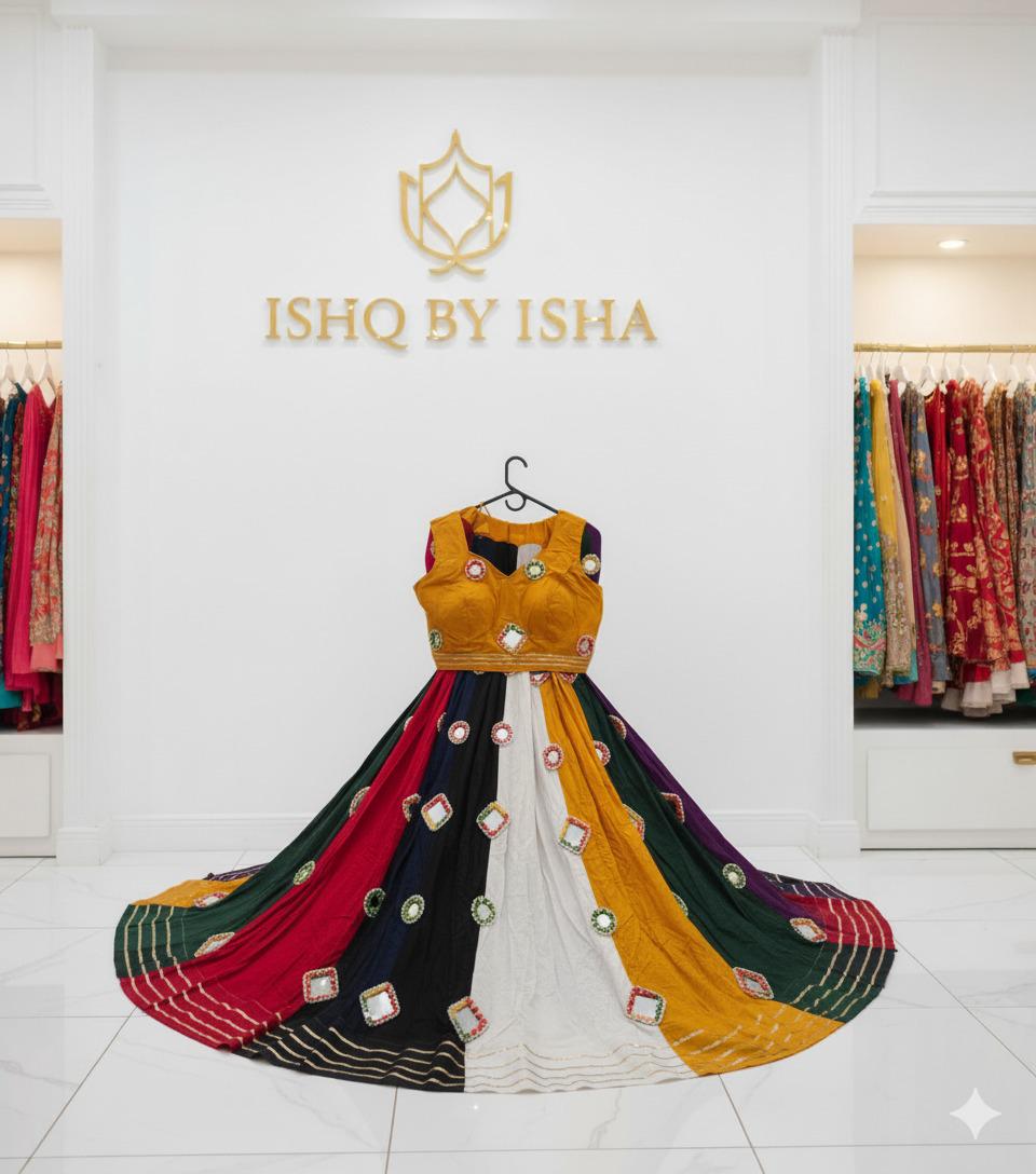 Garba Print Lehenga |Multicolored Ethnic Skirt | Navratri Ghagra Choli | Handmade Indian Festival Outfit