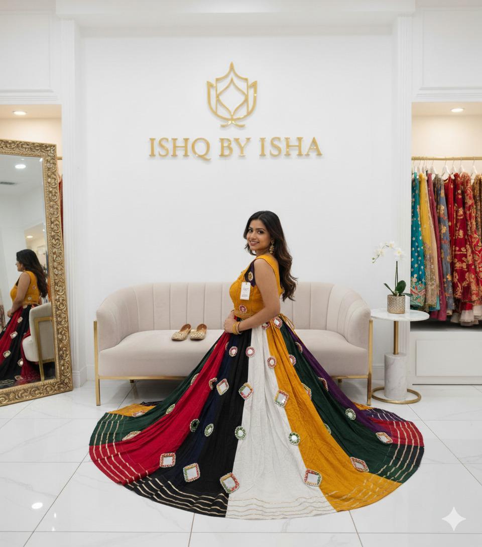 Garba Print Lehenga |Multicolored Ethnic Skirt | Navratri Ghagra Choli | Handmade Indian Festival Outfit