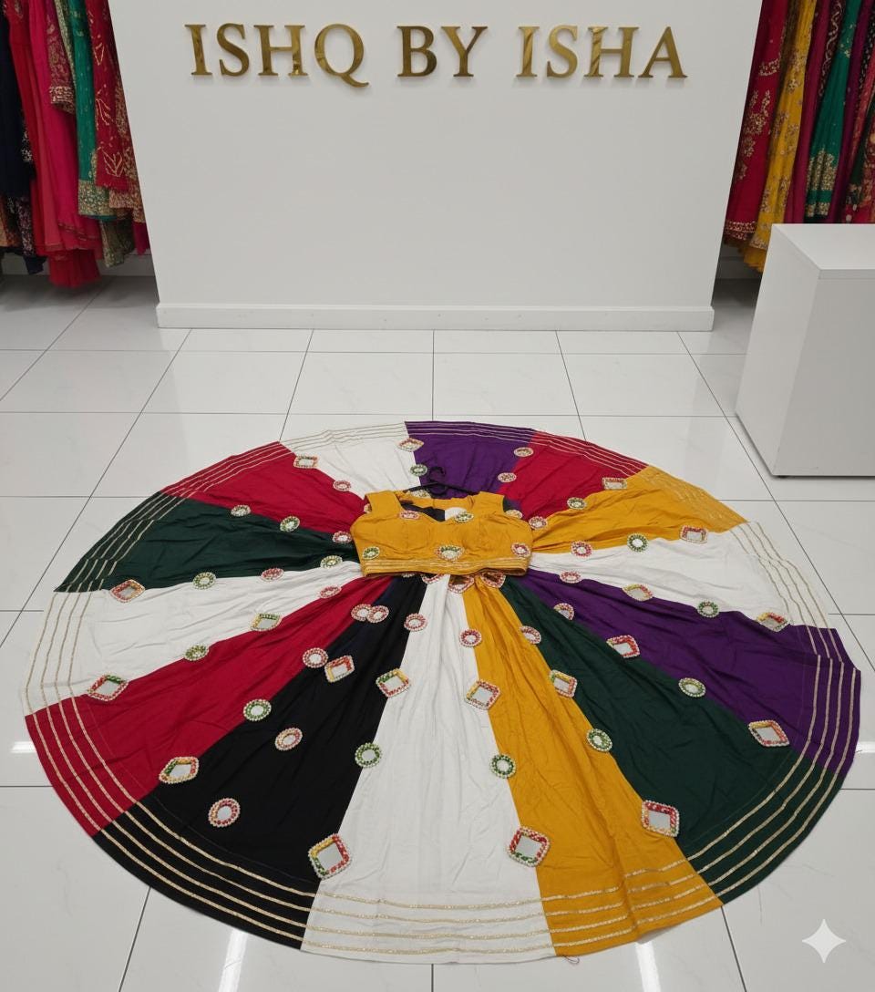 Garba Print Lehenga |Multicolored Ethnic Skirt | Navratri Ghagra Choli | Handmade Indian Festival Outfit
