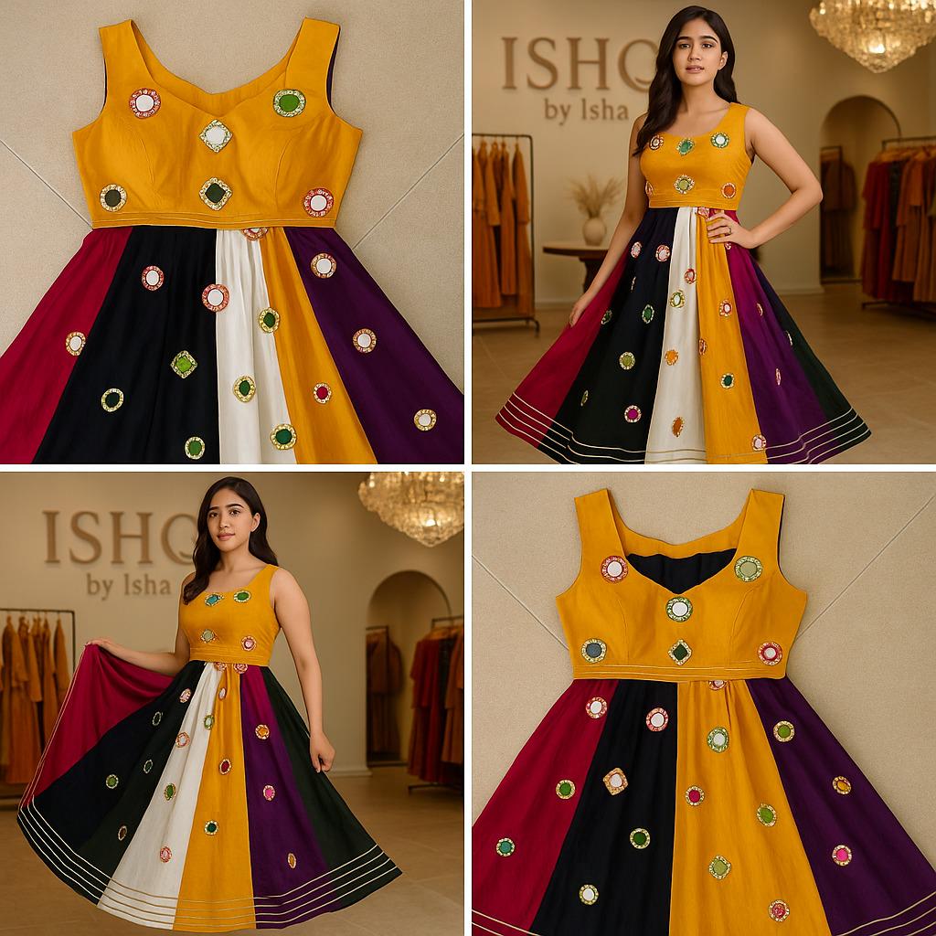 Garba Print Lehenga |Multicolored Ethnic Skirt | Navratri Ghagra Choli | Handmade Indian Festival Outfit