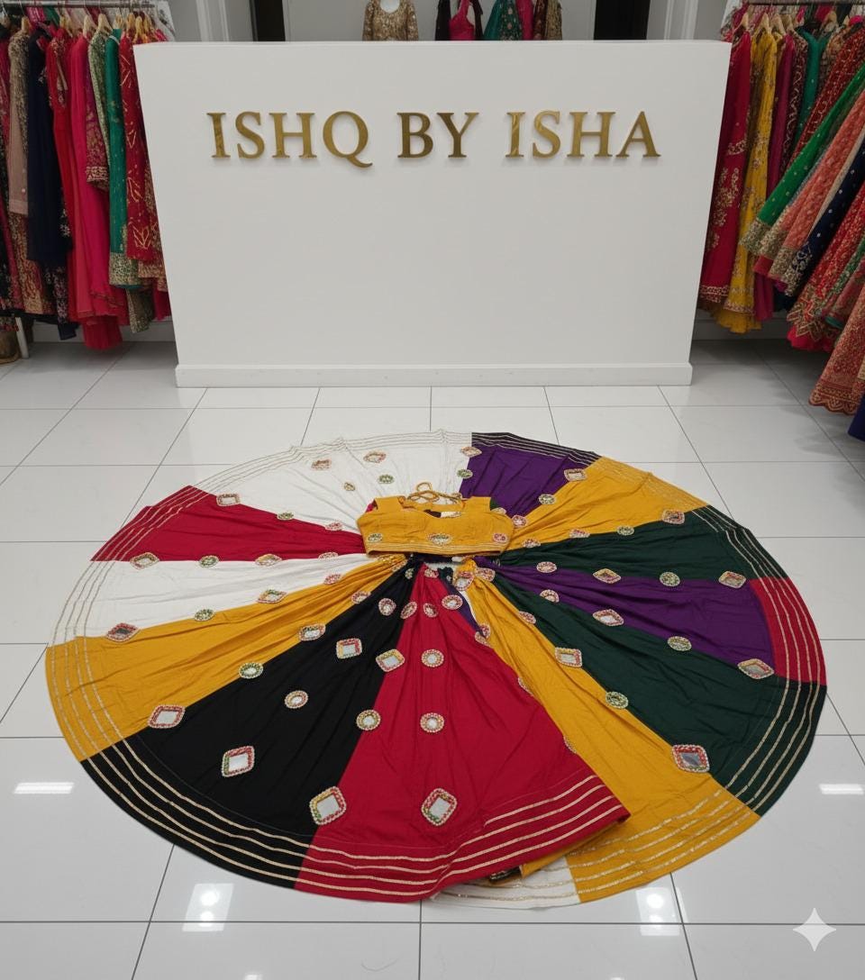 Garba Print Lehenga |Multicolored Ethnic Skirt | Navratri Ghagra Choli | Handmade Indian Festival Outfit