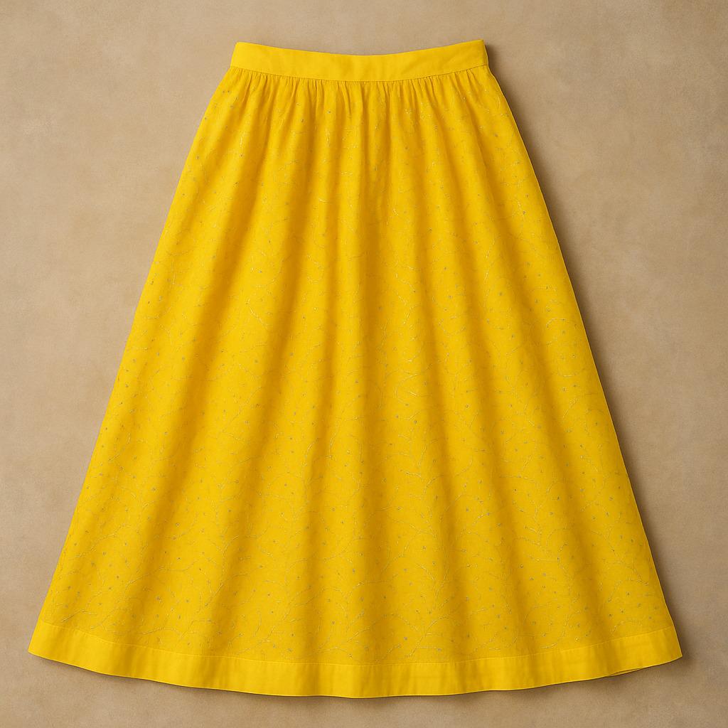Handcrafted Designer onion yellow colour mukaish Skirt | Ethnic Partywear | Ishq by Isha
