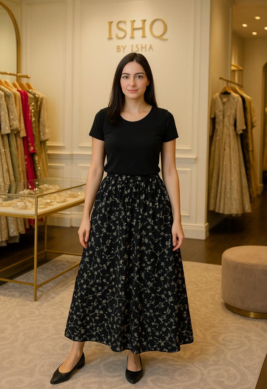 Handcrafted Designer  black zari work Skirt | Ethnic Partywear | Ishq by Isha