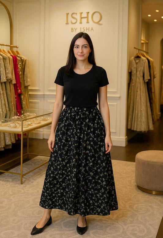 Handcrafted Designer  black zari work Skirt | Ethnic Partywear | Ishq by Isha