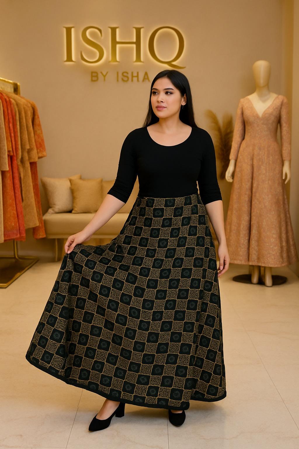 Handcrafted Designer green golden  zari work Skirt | Ethnic Partywear | Ishq by Isha