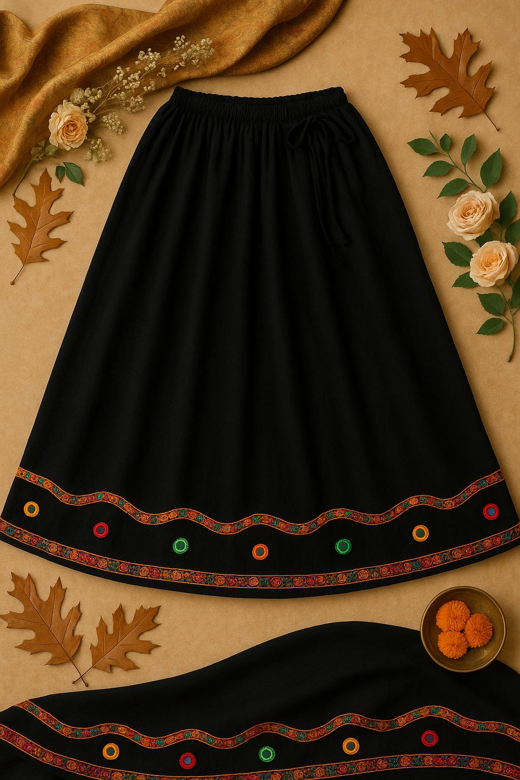 Black Skirt with mirror border  Work 10 m flair | Festive & Party Wear | Ishq by Isha