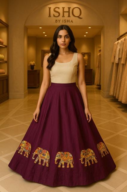 Purple Skirt with elephant border  Work 10 m flair | Festive & Party Wear | Ishq by Isha