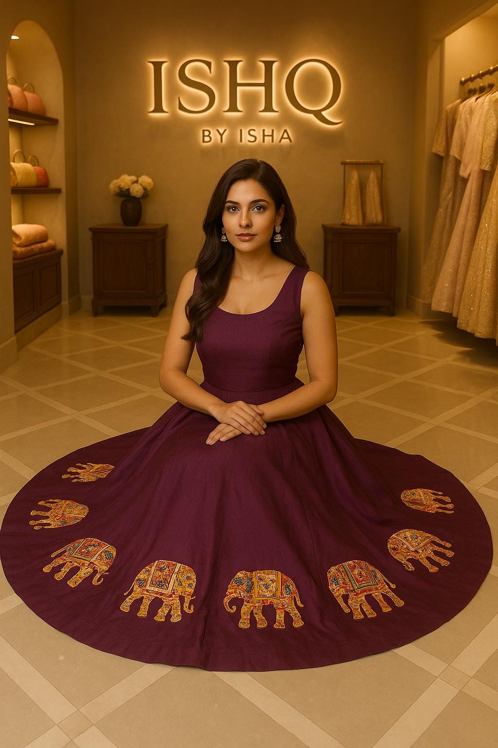 Purple Skirt with elephant border  Work 10 m flair | Festive & Party Wear | Ishq by Isha