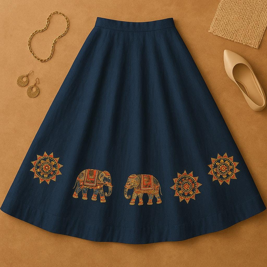 Blue Skirt with elephant border Work 10 m flair | Festive & Party Wear | Ishq by Isha