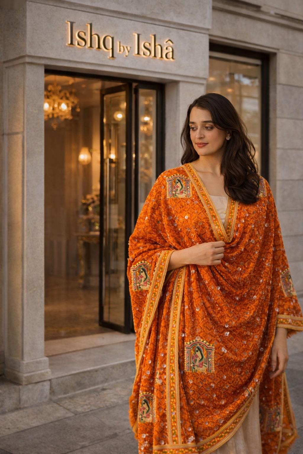 Handmade , Handwoven , Elegant vibrant & Authentic Orange Phulkari Dupatta / Indian Scarf. Hand embroidered .