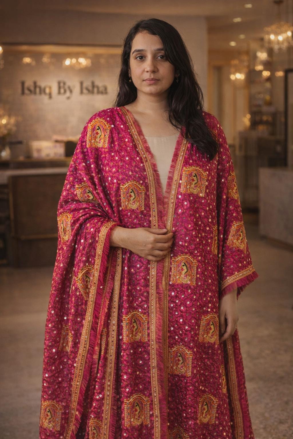 Handmade , Handwoven , Elegant vibrant & Authentic Pink Phulkari Dupatta / Indian Scarf. Hand embroidered .