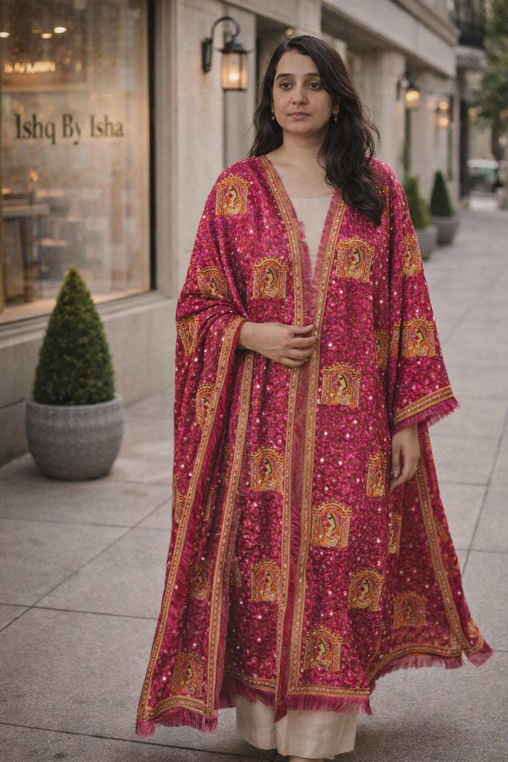 Handmade , Handwoven , Elegant vibrant & Authentic Pink Phulkari Dupatta / Indian Scarf. Hand embroidered .