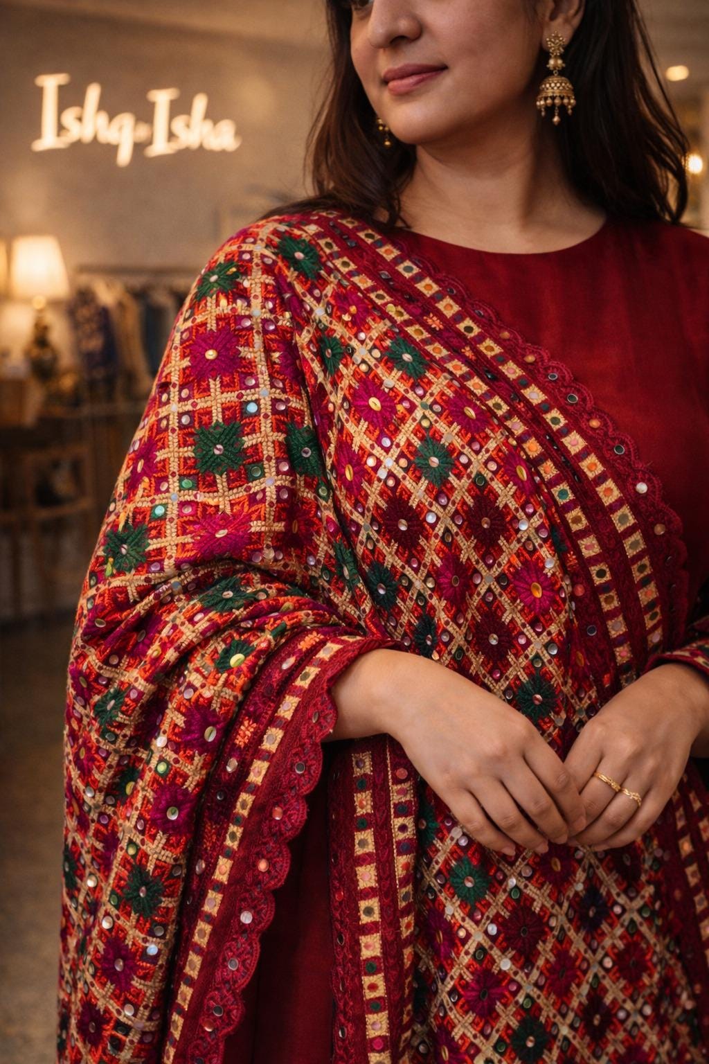 Handmade , Handwoven , Elegant vibrant & Authentic Multicolour Phulkari Dupatta / Indian Scarf. Hand embroidered