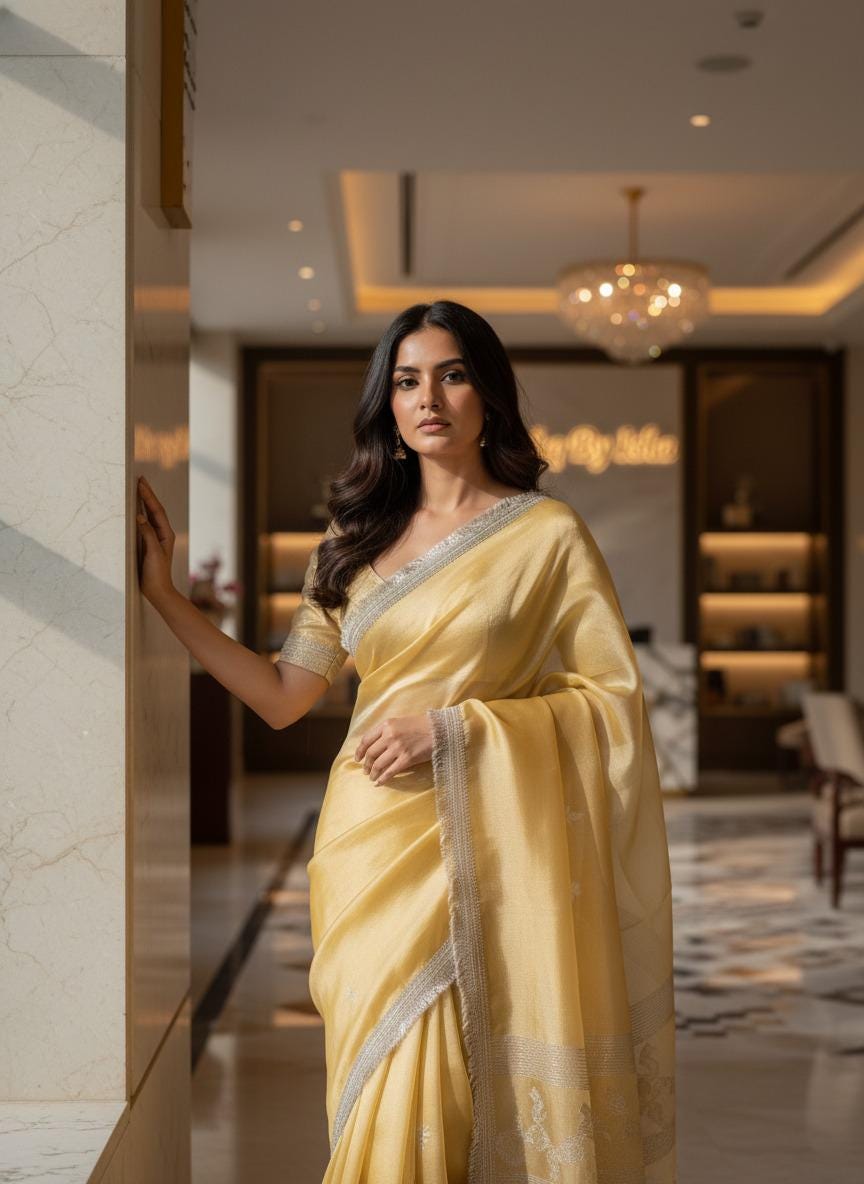 Yellow Tissue Banarasi Saree – Handwoven Elegance | Ishq by Isha