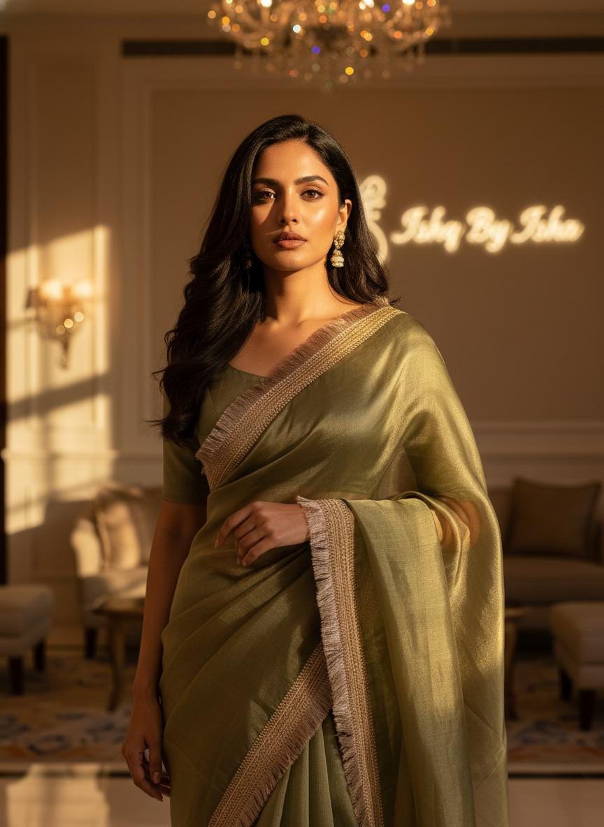 Green Tissue Banarasi Saree – Handwoven Elegance | Ishq by Isha