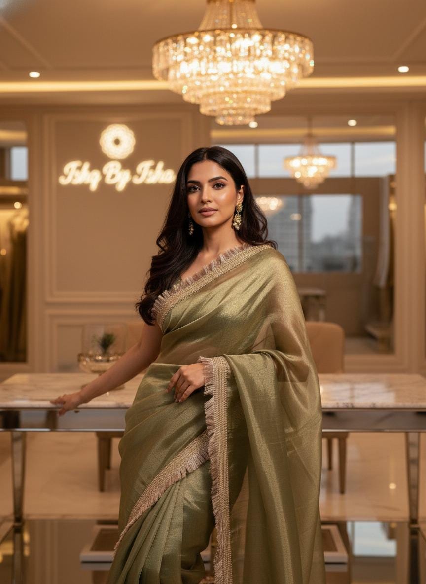 Green Tissue Banarasi Saree – Handwoven Elegance | Ishq by Isha