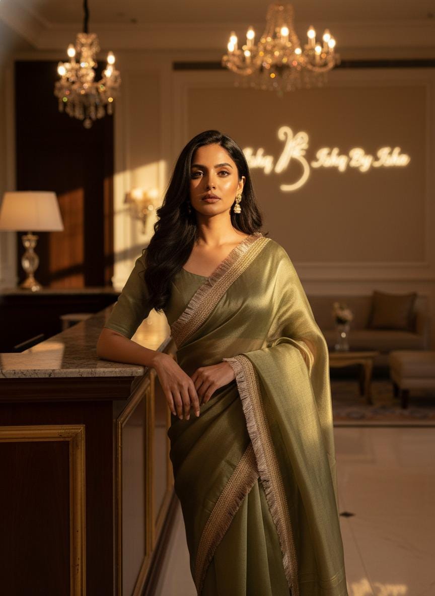 Green Tissue Banarasi Saree – Handwoven Elegance | Ishq by Isha