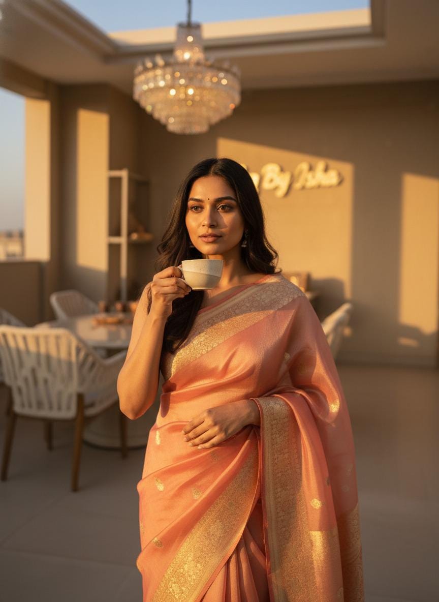 Rusty orange Tissue Banarasi Saree – Handwoven Elegance | Ishq by Isha