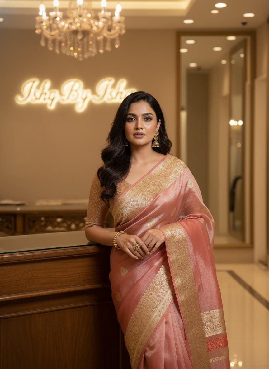 Rusty orange Tissue Banarasi Saree – Handwoven Elegance | Ishq by Isha